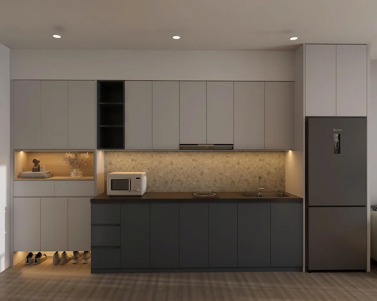 Căn 2PN Hiện đại — Lumi Hà Nội toà S5 — bếp – phòng ăn, thiết kế 3d