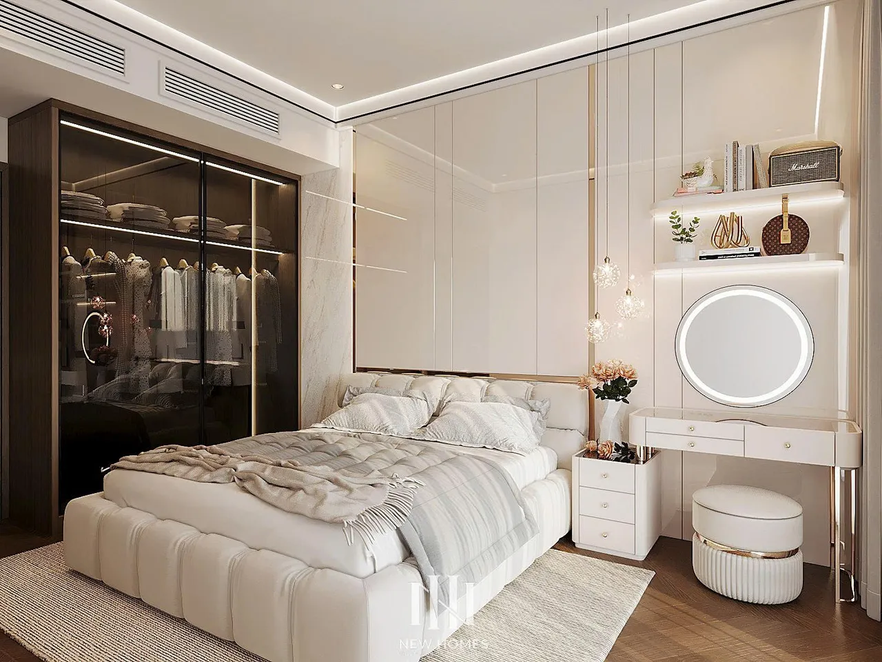 Căn 3PN Hiện đại — Lumière Evergreen toà A1 — phòng ngủ master, thiết kế 3d