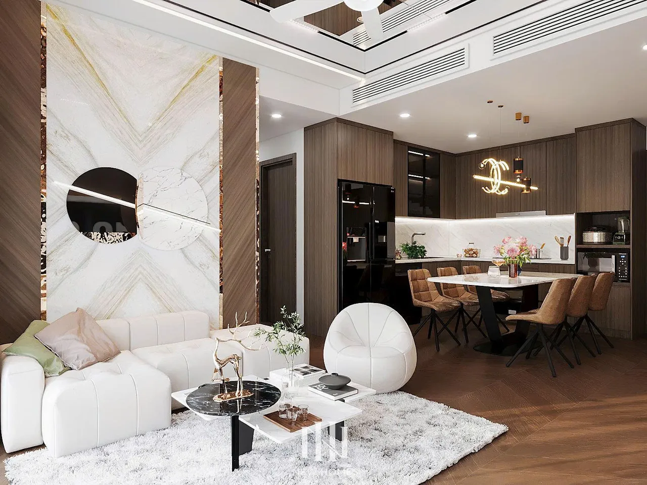 Căn 3PN Hiện đại — Lumière Evergreen toà A1 — phòng khách, thiết kế 3d