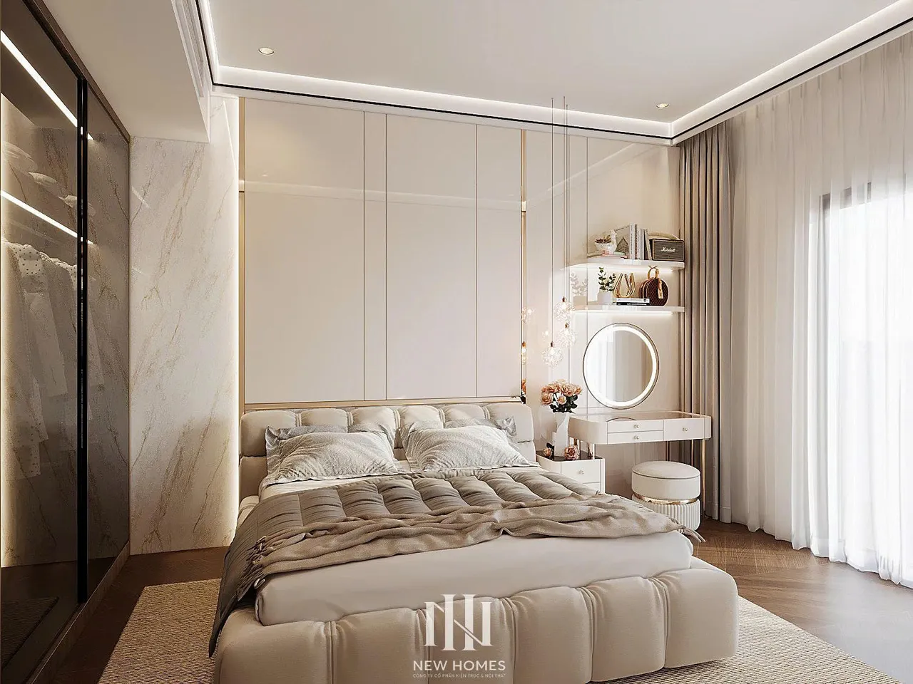 Căn 3PN Hiện đại — Lumière Evergreen toà A1 — phòng ngủ master, thiết kế 3d