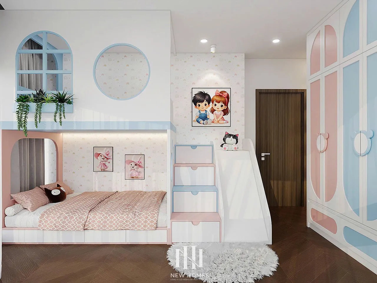 Căn 3PN Hiện đại — Lumière Evergreen toà A1 — phòng ngủ 2, thiết kế 3d