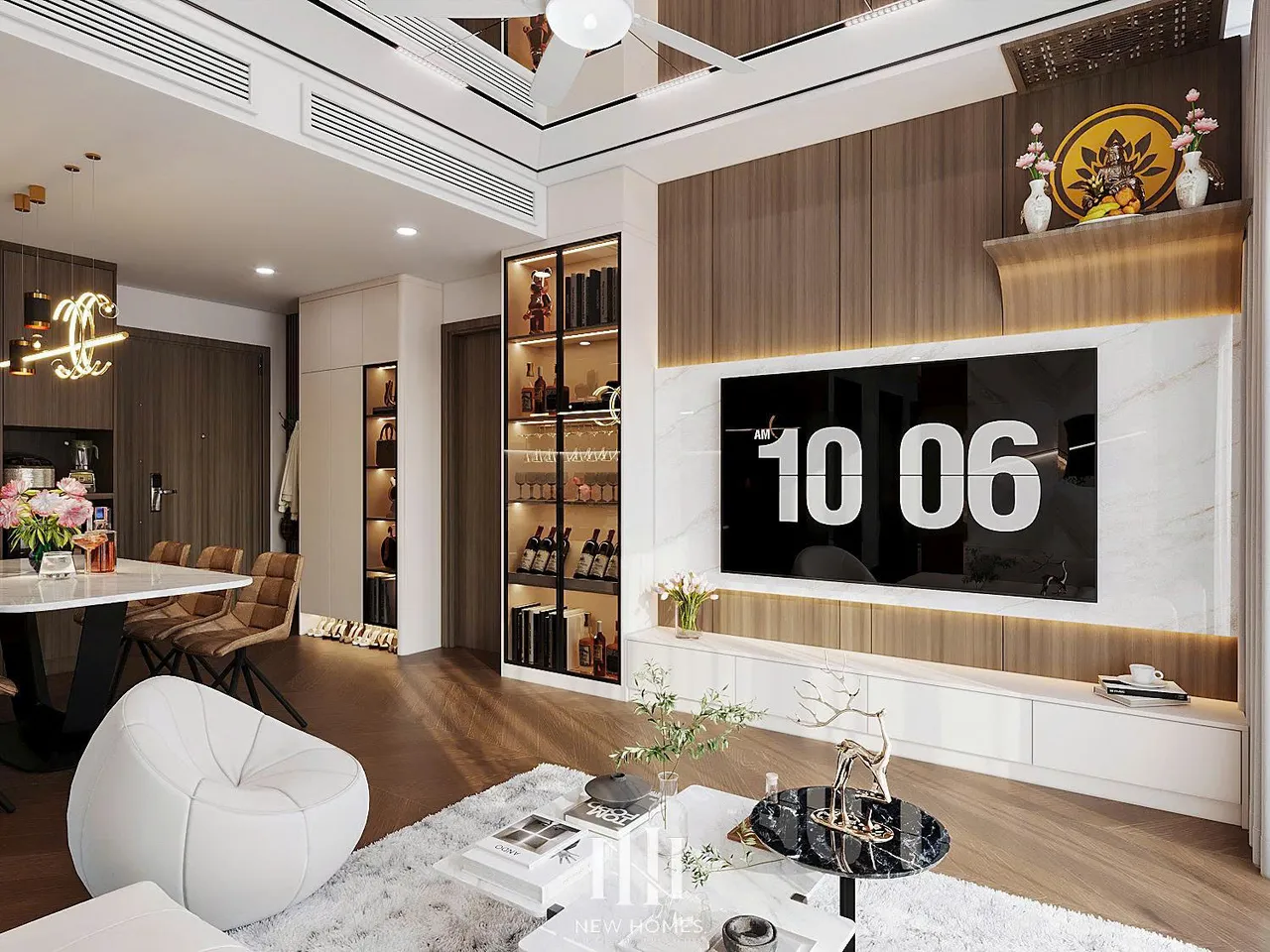 Căn 3PN Hiện đại — Lumière Evergreen toà A1 — phòng khách, thiết kế 3d