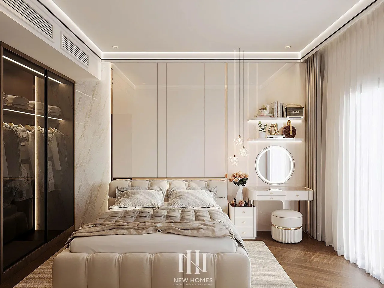 Căn 3PN Hiện đại — Lumière Evergreen toà A1 — phòng ngủ master, thiết kế 3d
