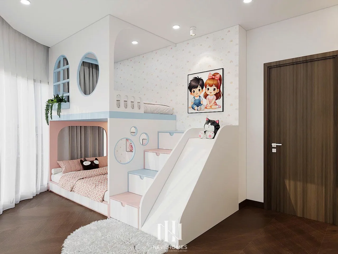 Căn 3PN Hiện đại — Lumière Evergreen toà A1 — phòng ngủ 2, thiết kế 3d