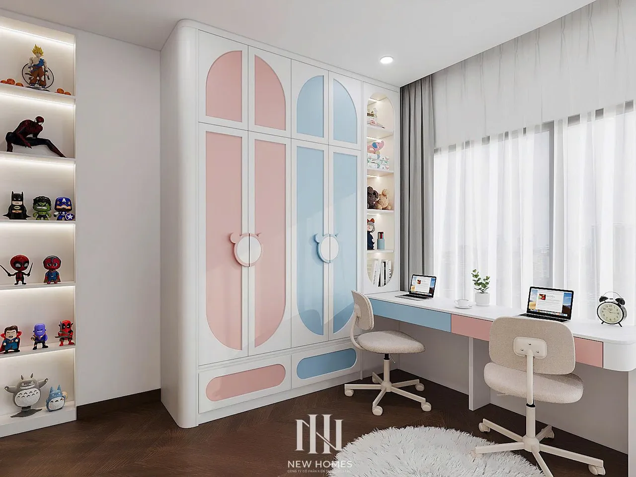 Căn 3PN Hiện đại — Lumière Evergreen toà A1 — phòng ngủ 2, thiết kế 3d