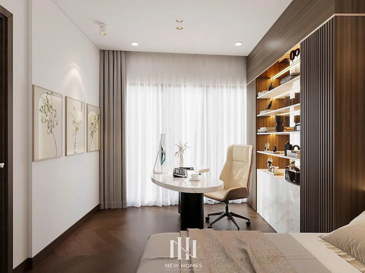 Căn 3PN Hiện đại — Lumière Evergreen toà A1 — phòng ngủ 2, thiết kế 3d