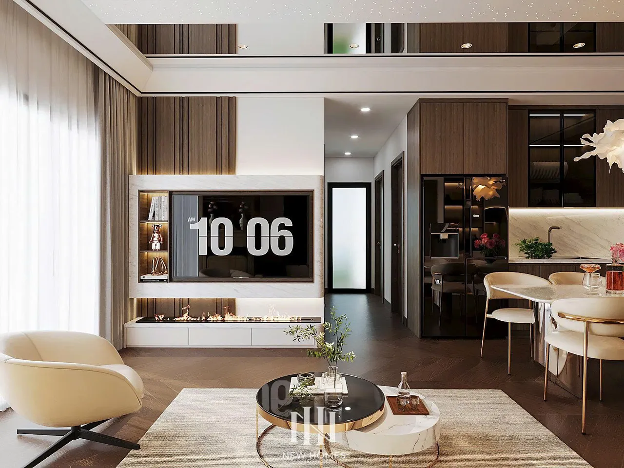 Căn 3PN Hiện đại — Lumière Evergreen toà A1 — phòng khách, thiết kế 3d