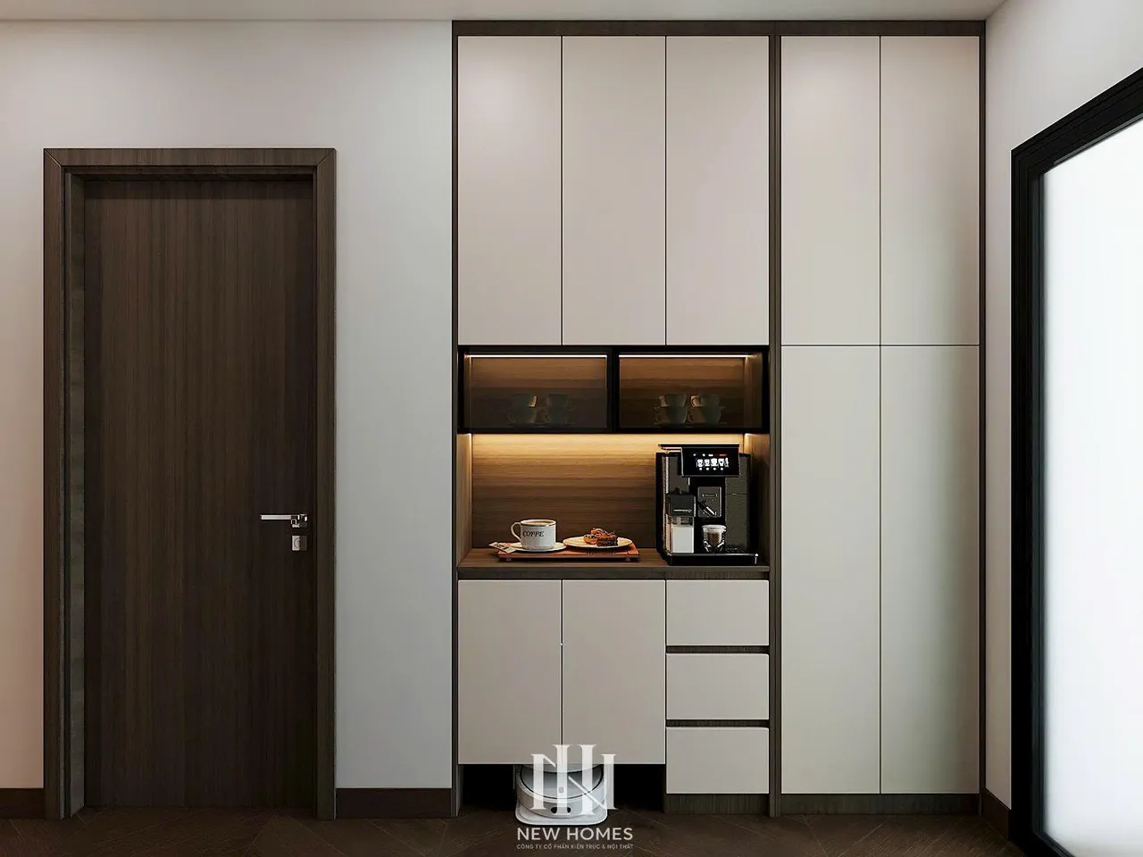 Căn 3PN Hiện đại — Lumière Evergreen toà A1 — bếp – phòng ăn, thiết kế 3d