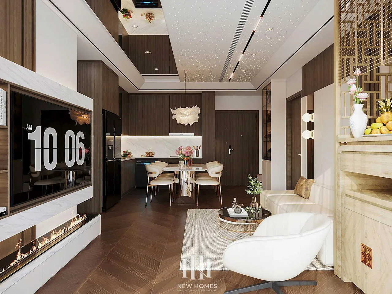 Căn 3PN Hiện đại — Lumière Evergreen toà A1 — phòng khách, thiết kế 3d