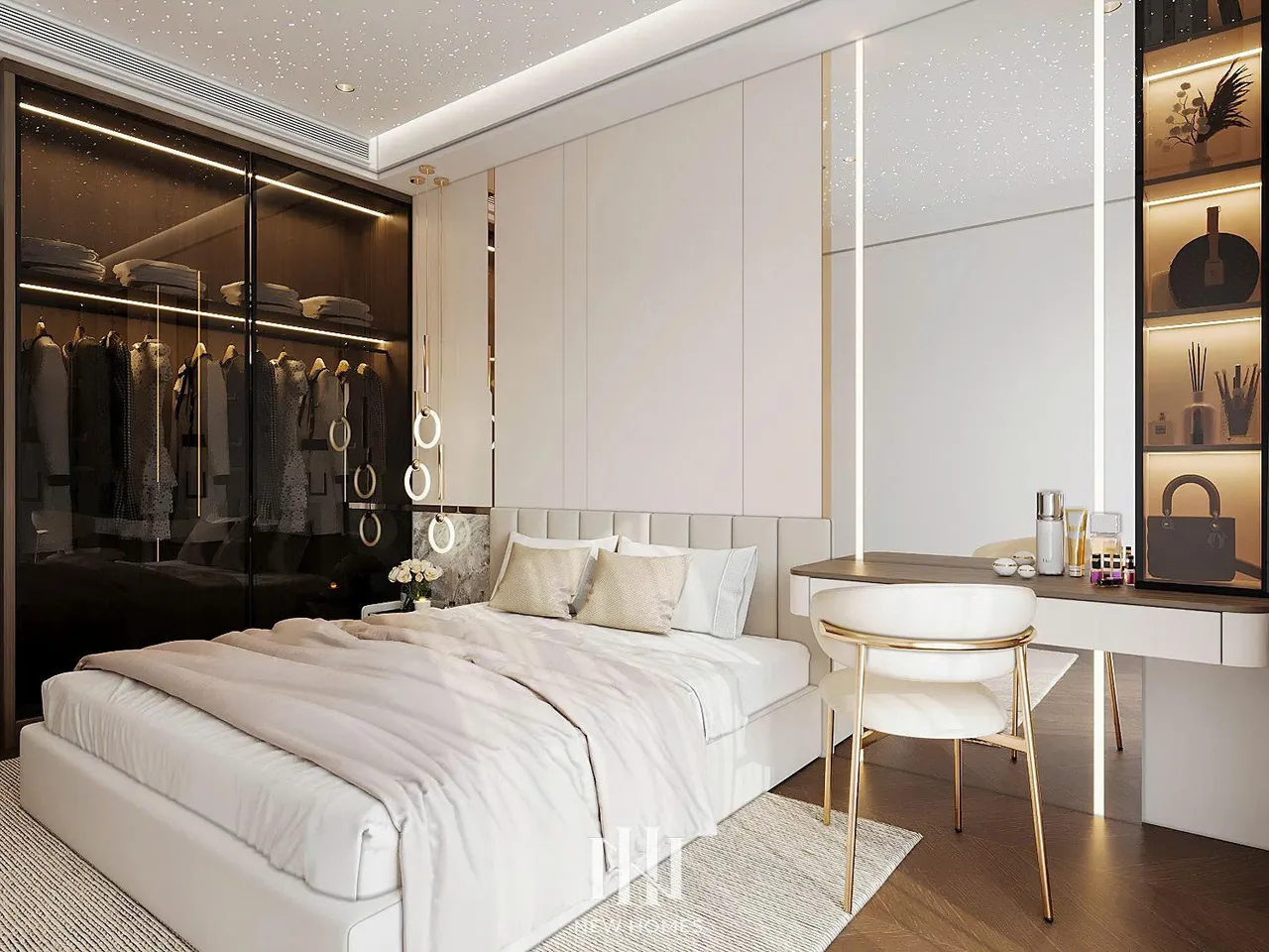 Căn 3PN Hiện đại — Lumière Evergreen toà A1 — phòng ngủ master, thiết kế 3d