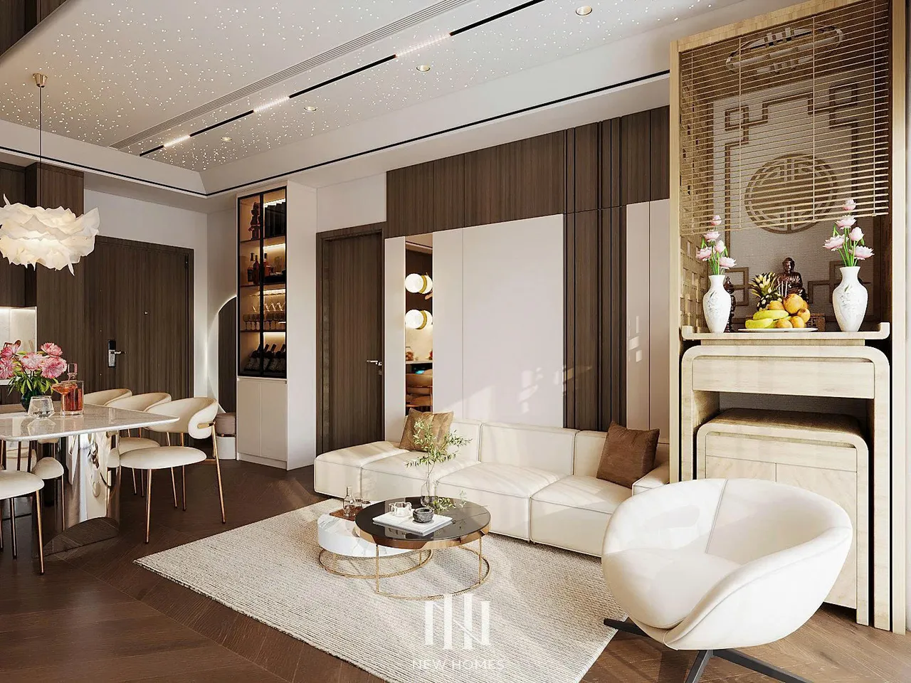 Căn 3PN Hiện đại — Lumière Evergreen toà A1 — phòng khách, thiết kế 3d