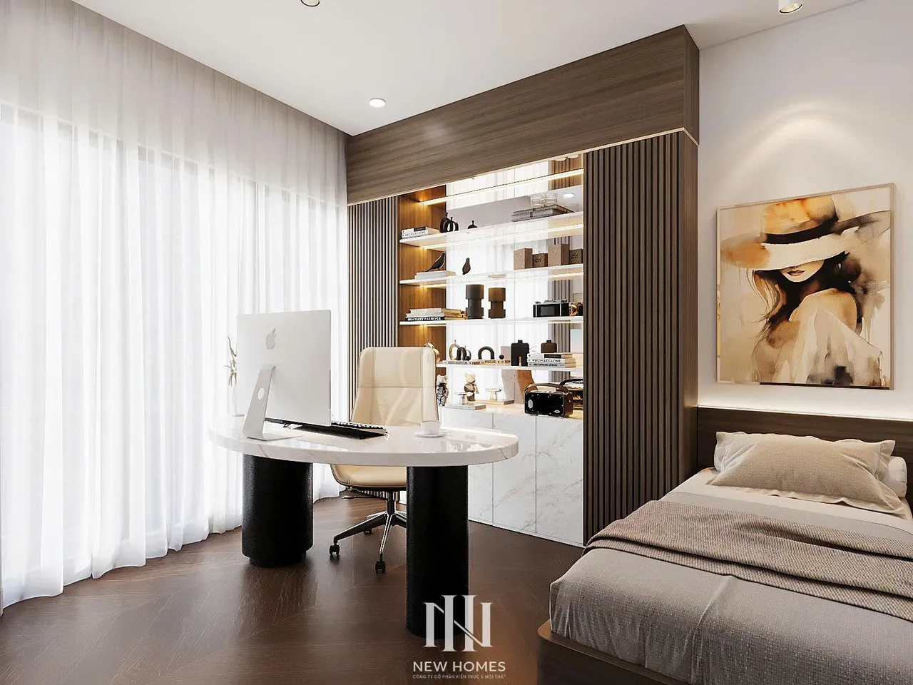 Căn 3PN Hiện đại — Lumière Evergreen toà A1 — phòng ngủ 2, thiết kế 3d