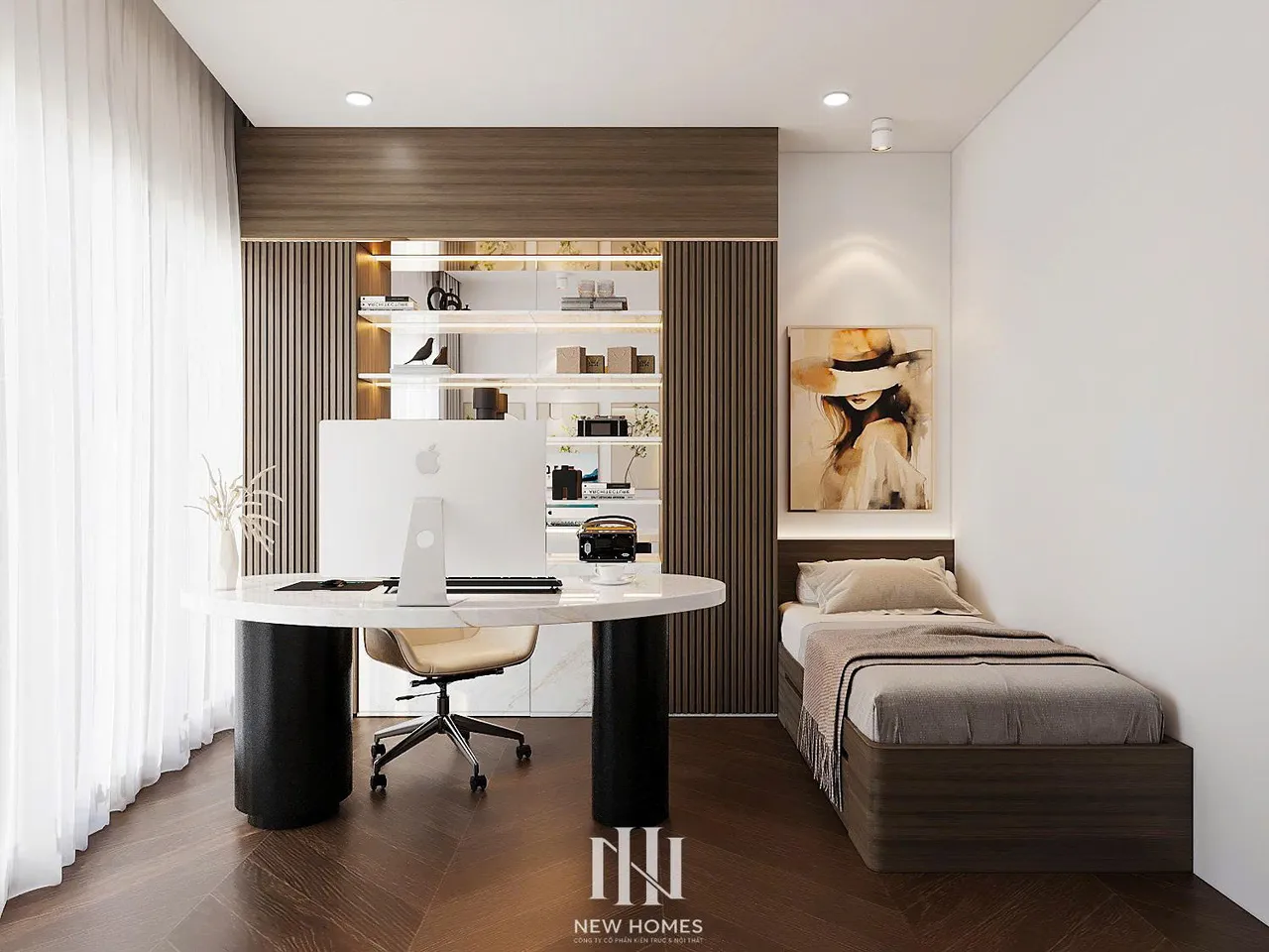 Căn 3PN Hiện đại — Lumière Evergreen toà A1 — phòng ngủ 2, thiết kế 3d