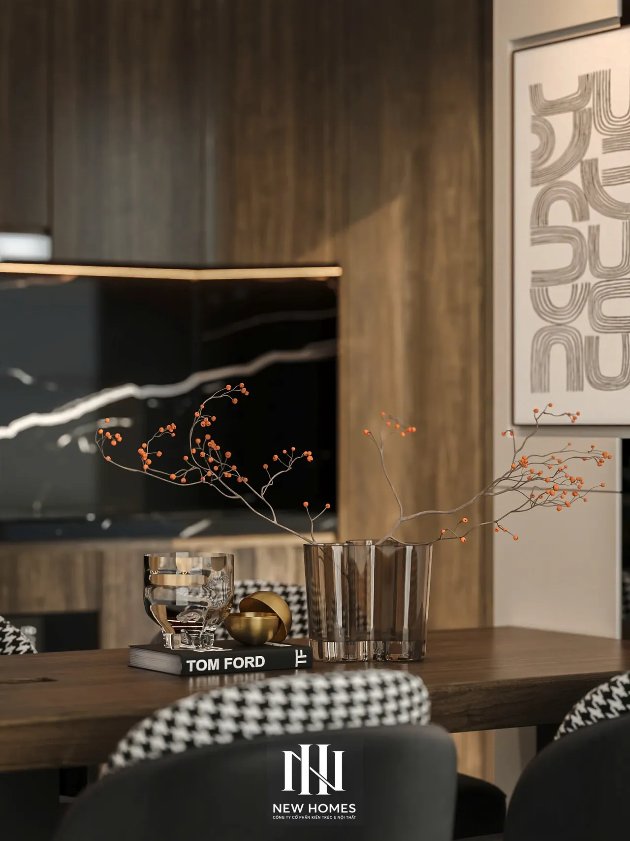 Căn 2PN Hiện đại — Lumière Evergreen toà A1 — bếp – phòng ăn, thiết kế 3d