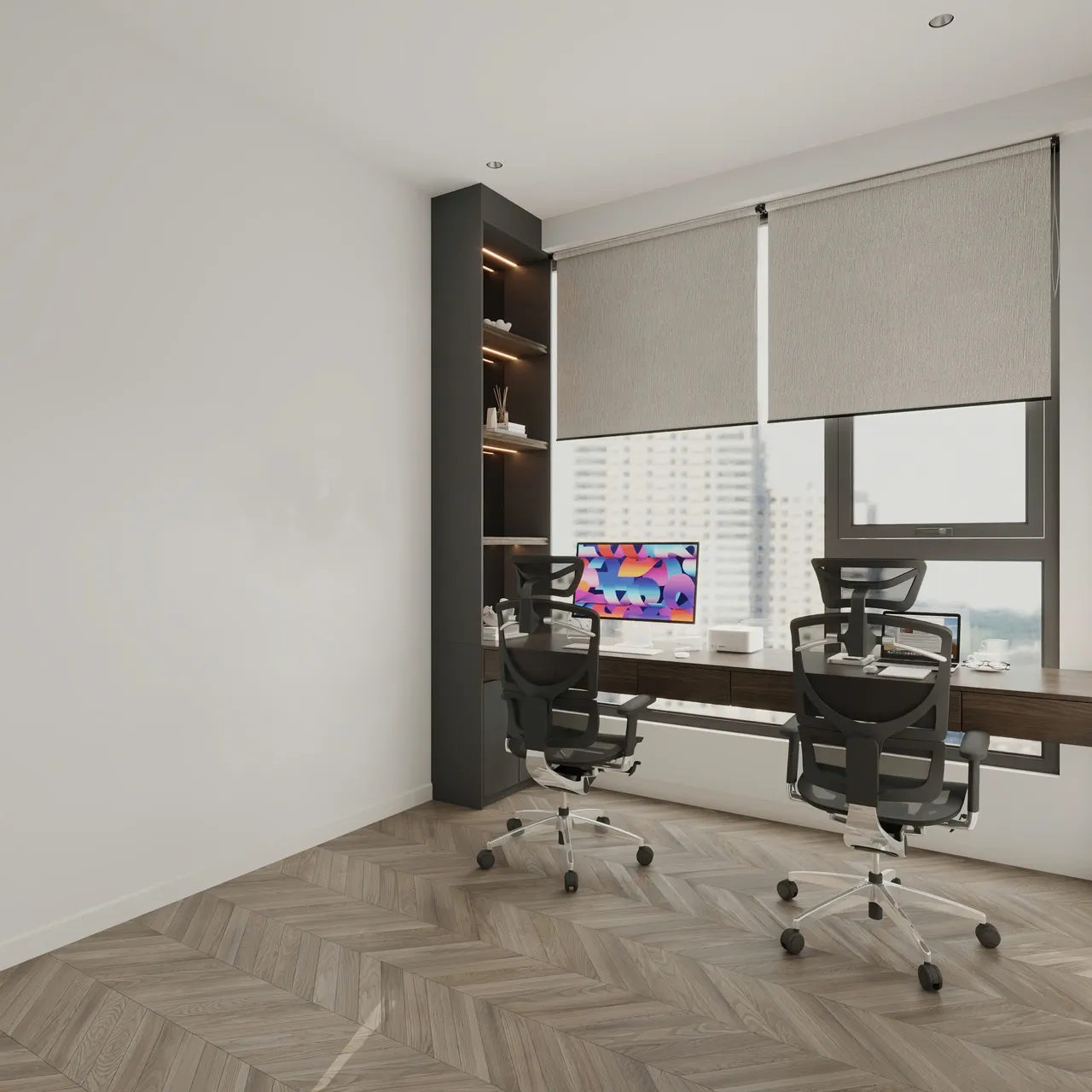Căn 2PN Hiện đại — Lumière Evergreen toà A1 — phòng làm việc – đa năng, thiết kế 3d