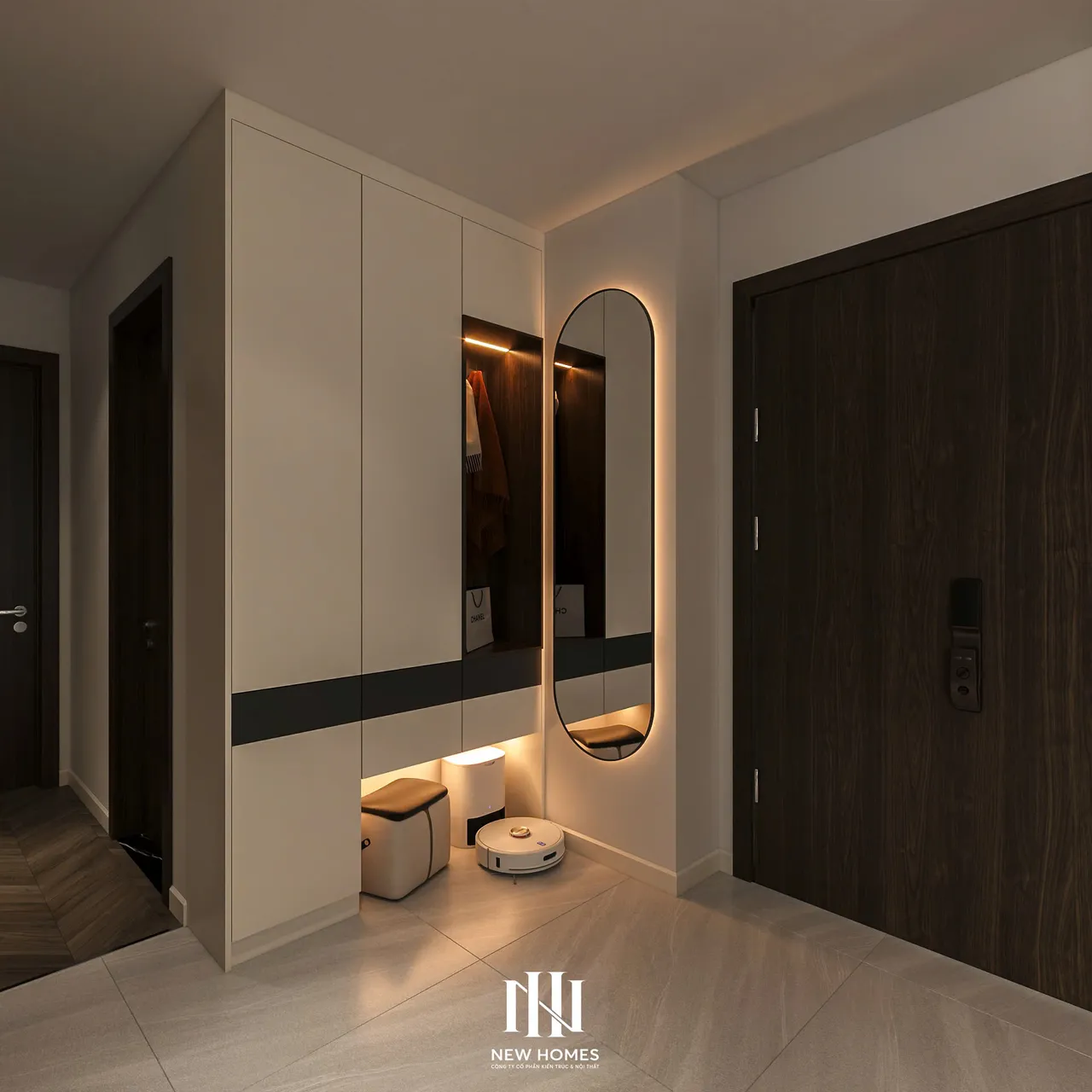 Căn 2PN Hiện đại — Lumière Evergreen toà A1 — sảnh – lối vào, thiết kế 3d