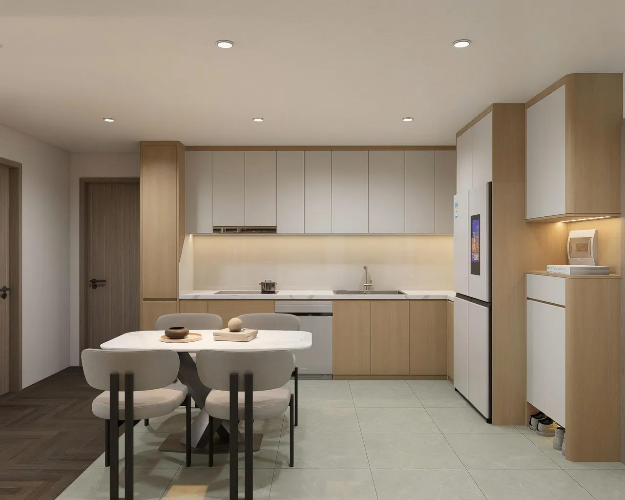Căn 3PN Hiện đại — Lumière Evergreen toà A1 — bếp – phòng ăn, thiết kế 3d