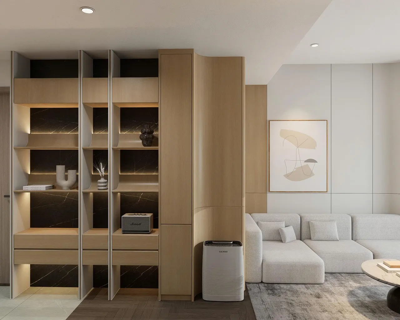 Căn 3PN Hiện đại — Lumière Evergreen toà A1 — phòng khách, thiết kế 3d