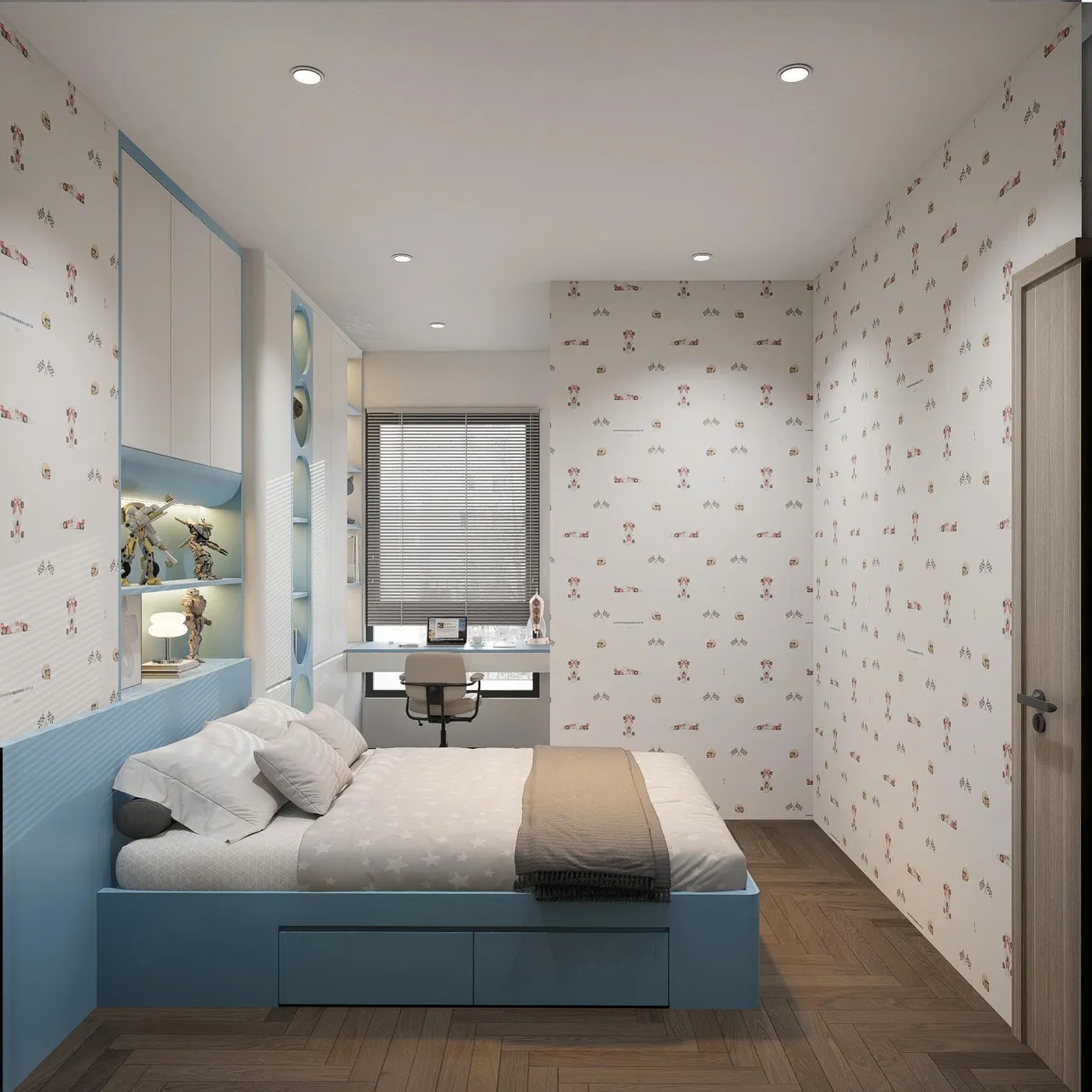 Căn 3PN Hiện đại — Lumière Evergreen toà A1 — phòng ngủ 3, thiết kế 3d