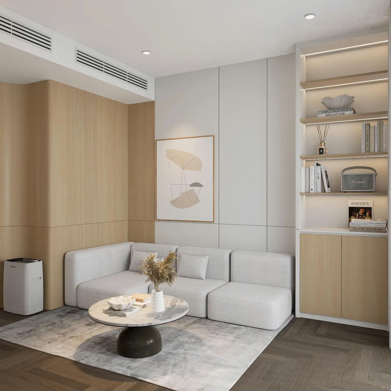 Căn 3PN Hiện đại — Lumière Evergreen toà A1 — phòng khách, thiết kế 3d