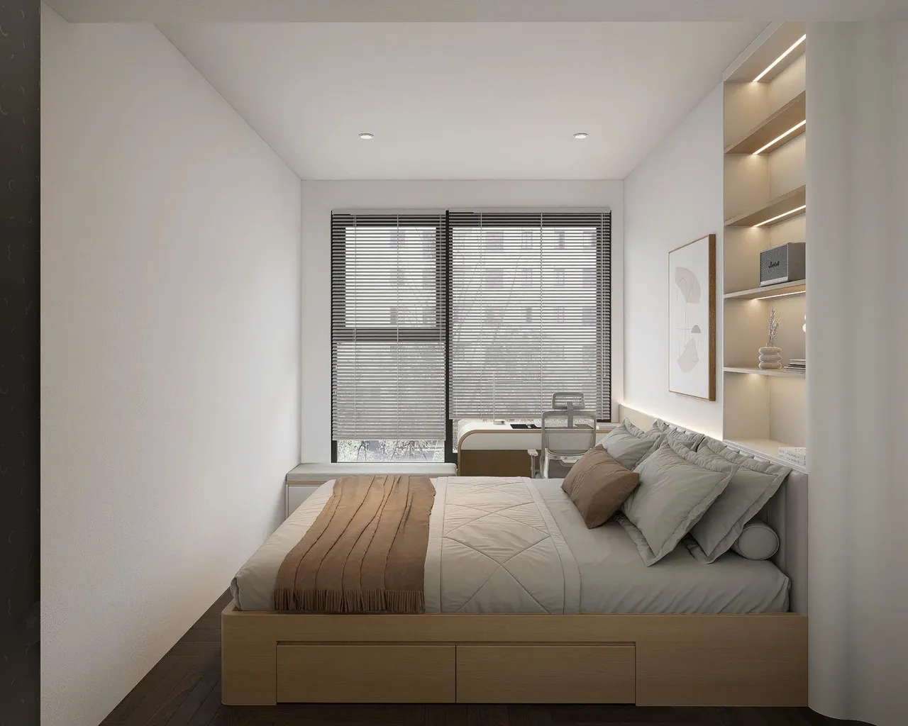 Căn 3PN Hiện đại — Lumière Evergreen toà A1 — phòng ngủ master, thiết kế 3d