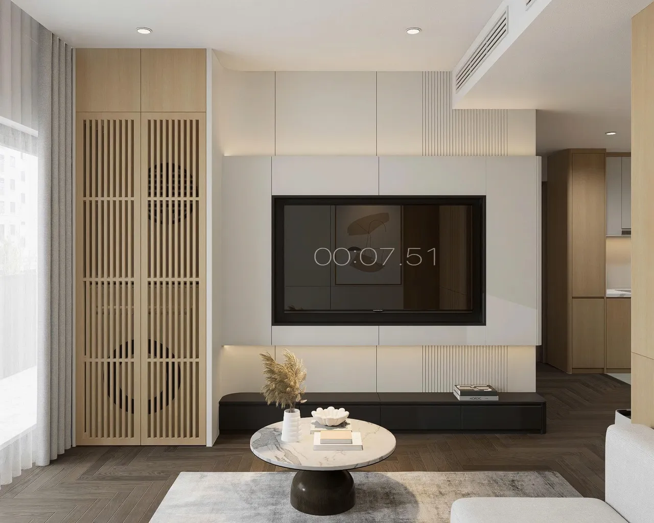 Căn 3PN Hiện đại — Lumière Evergreen toà A1 — phòng khách, thiết kế 3d