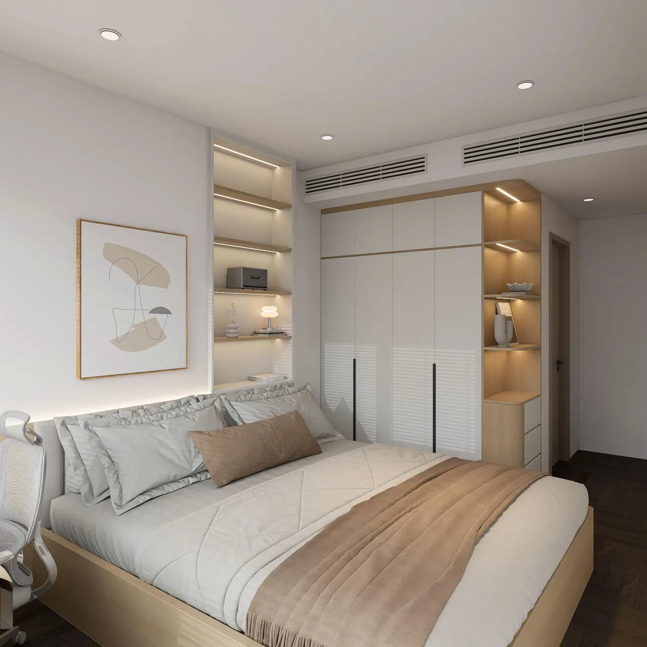 Căn 3PN Hiện đại — Lumière Evergreen toà A1 — phòng ngủ master, thiết kế 3d