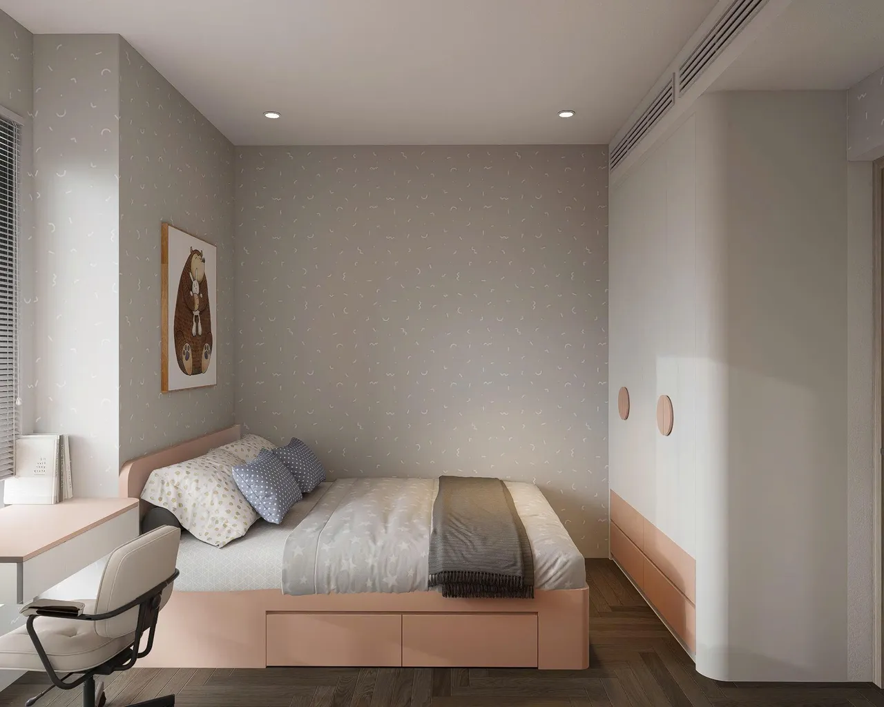 Căn 3PN Hiện đại — Lumière Evergreen toà A1 — phòng ngủ 2, thiết kế 3d