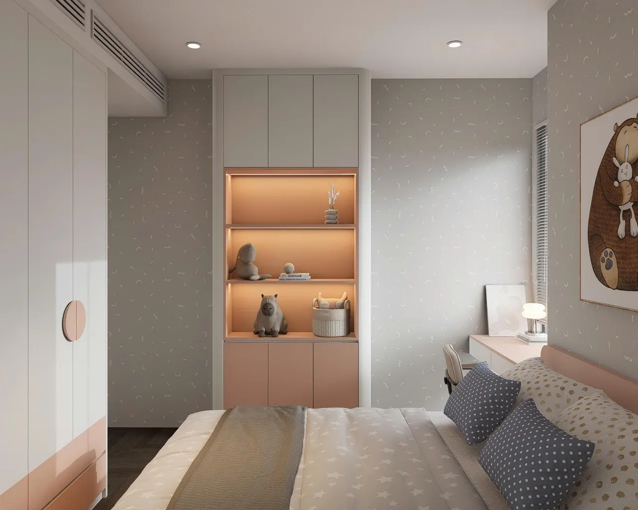 Căn 3PN Hiện đại — Lumière Evergreen toà A1 — phòng ngủ 2, thiết kế 3d