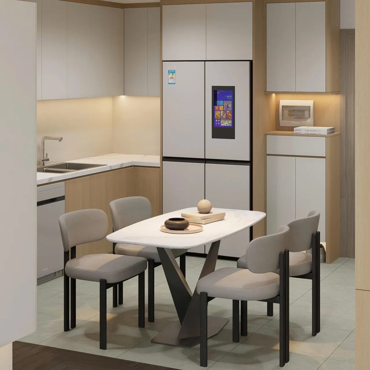 Căn 3PN Hiện đại — Lumière Evergreen toà A1 — bếp – phòng ăn, thiết kế 3d