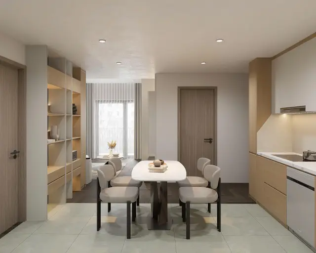 Bếp – phòng ăn — Căn 3PN Hiện đại — Lumière Evergreen toà A1