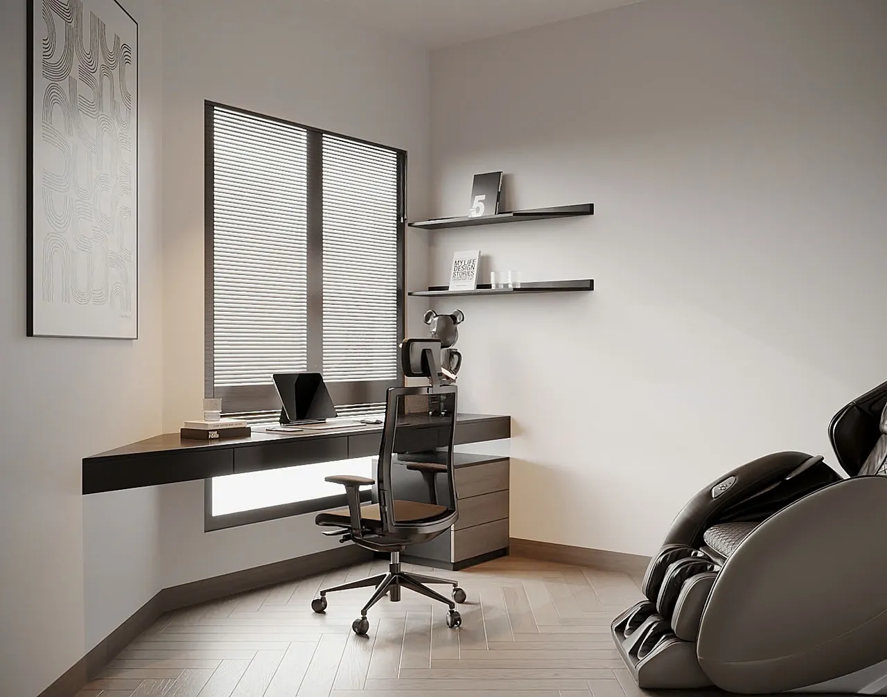 Căn 2PN Hiện đại — Lumière Evergreen toà A2 — phòng làm việc – đa năng, thiết kế 3d