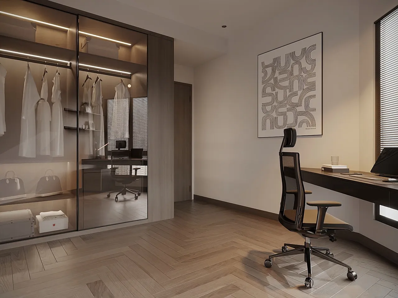 Căn 2PN Hiện đại — Lumière Evergreen toà A2 — phòng làm việc – đa năng, thiết kế 3d