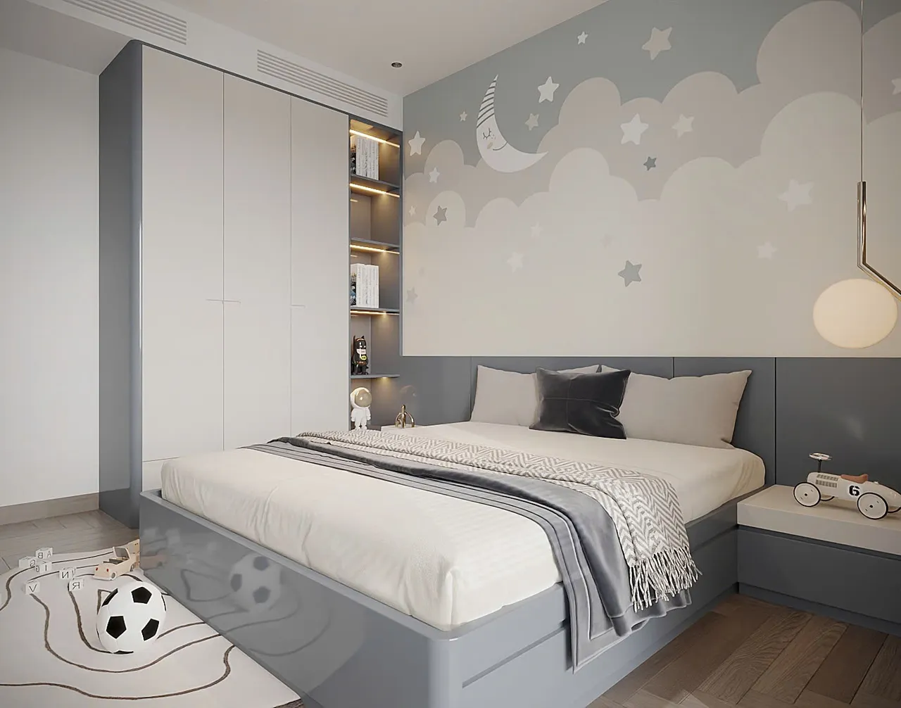 Căn 2PN Hiện đại — Lumière Evergreen toà A2 — phòng ngủ 2, thiết kế 3d