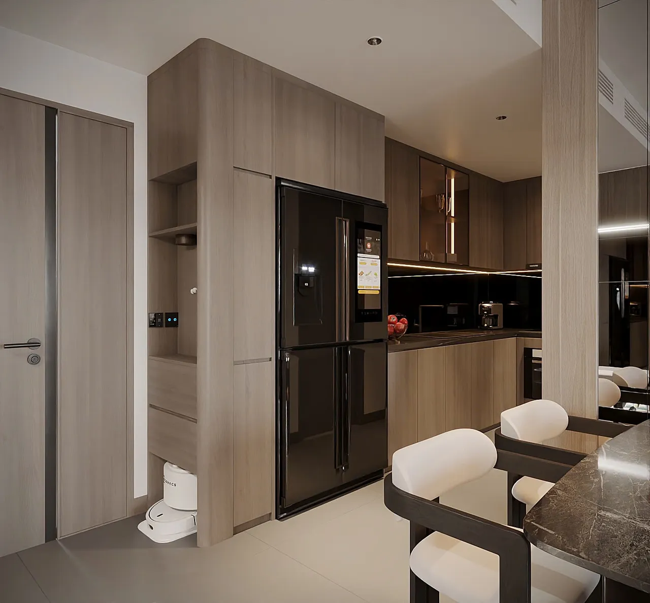 Căn 2PN Hiện đại — Lumière Evergreen toà A2 — bếp – phòng ăn, thiết kế 3d