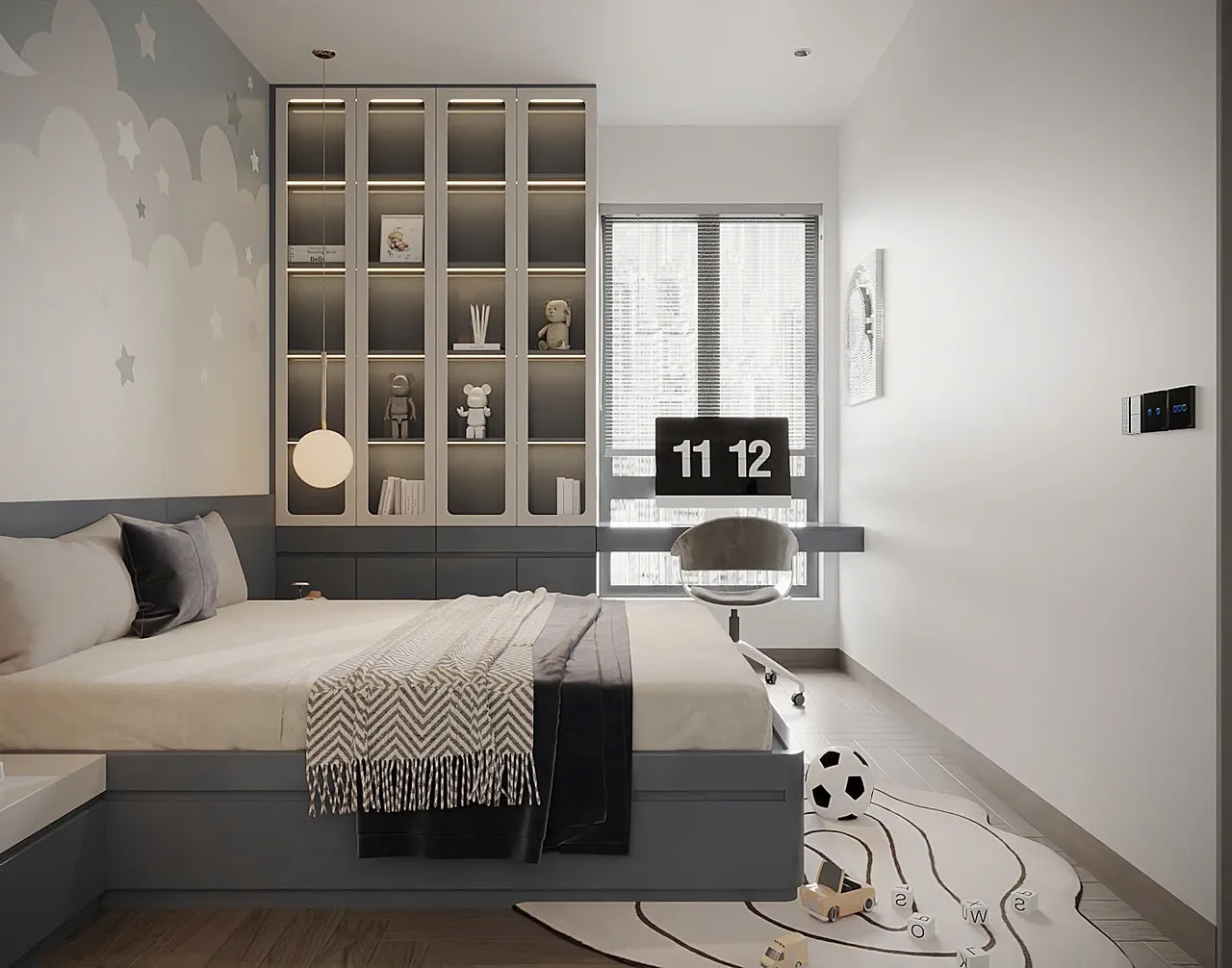 Căn 2PN Hiện đại — Lumière Evergreen toà A2 — phòng ngủ 2, thiết kế 3d