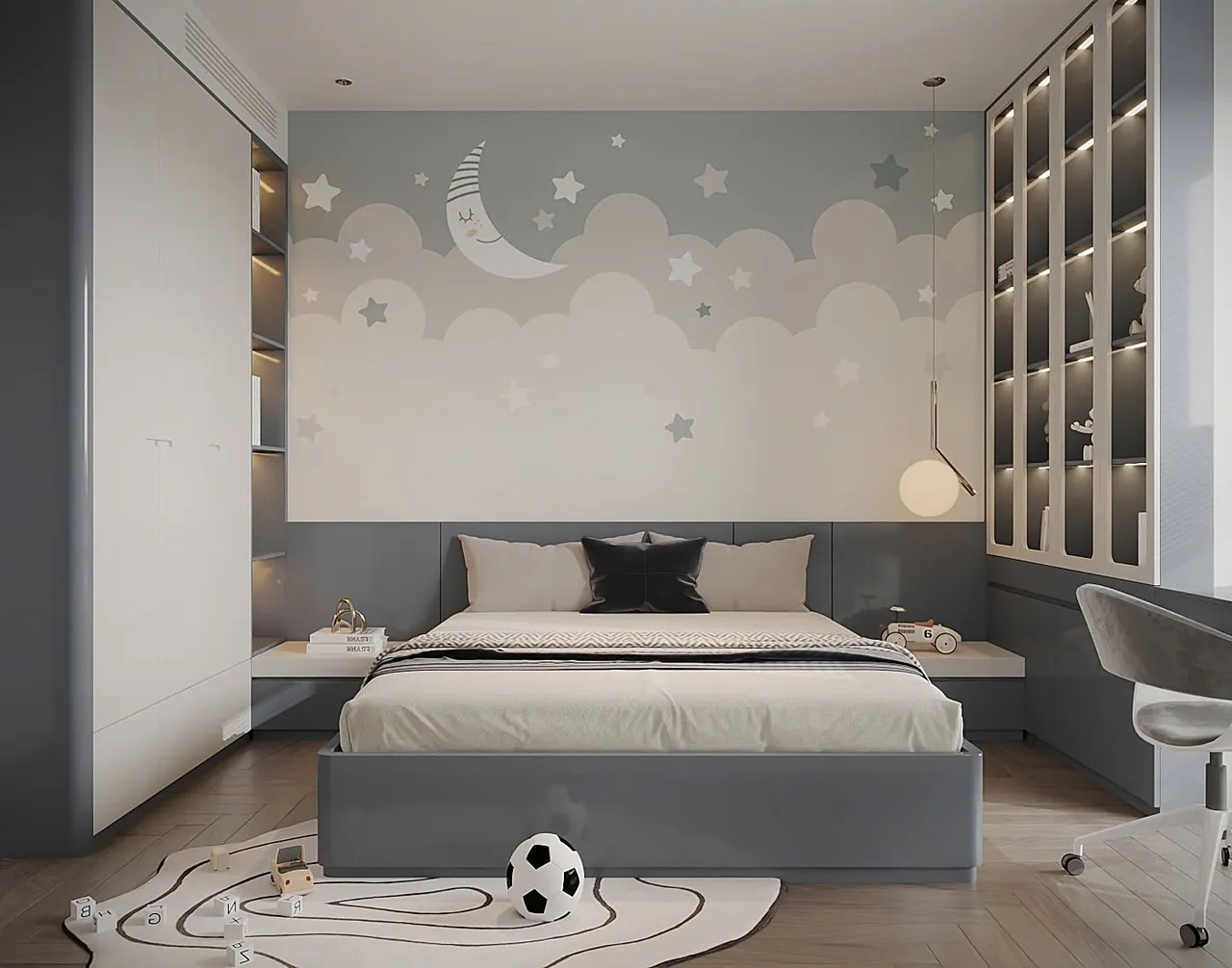 Căn 2PN Hiện đại — Lumière Evergreen toà A2 — phòng ngủ 2, thiết kế 3d