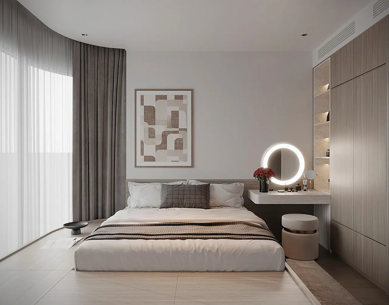 Căn 2PN Hiện đại — Lumière Evergreen toà A2 — phòng ngủ master, thiết kế 3d