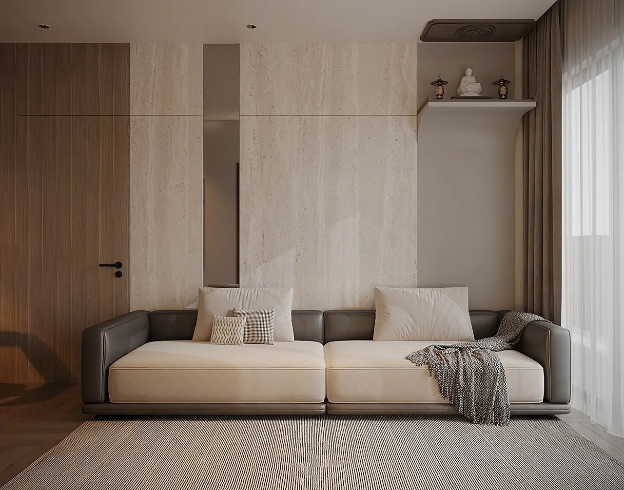 Căn 2PN Hiện đại — Lumière Evergreen toà A2 — phòng khách, thiết kế 3d