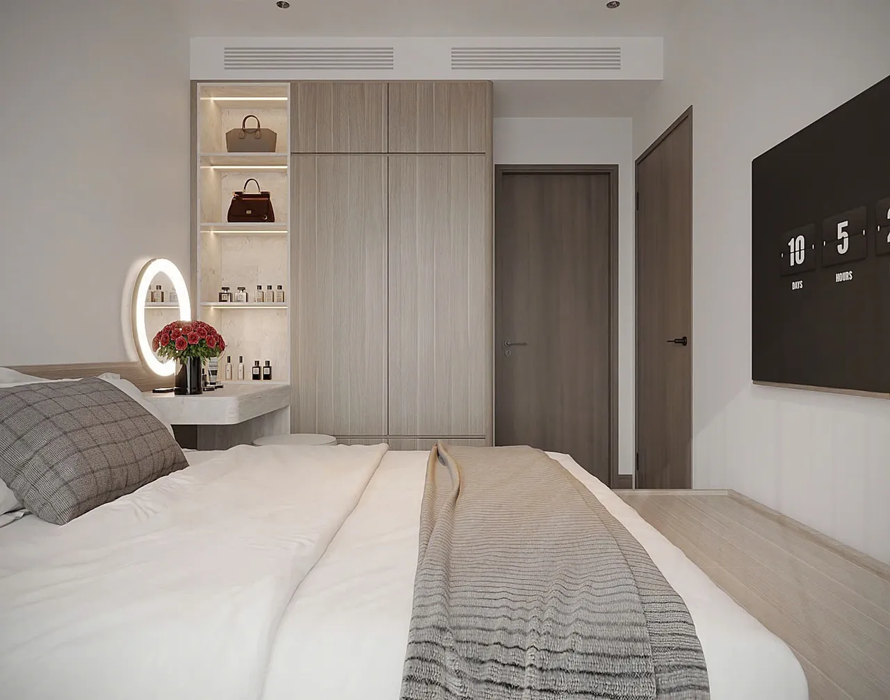 Căn 2PN Hiện đại — Lumière Evergreen toà A2 — phòng ngủ master, thiết kế 3d