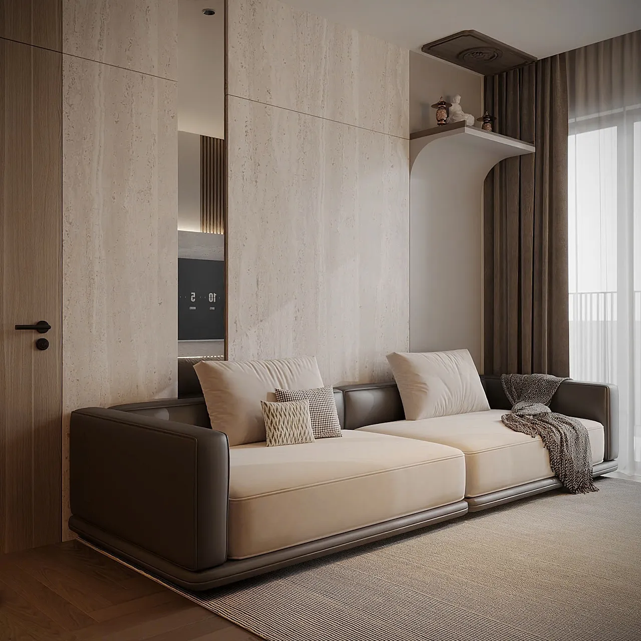 Căn 2PN Hiện đại — Lumière Evergreen toà A2 — phòng khách, thiết kế 3d
