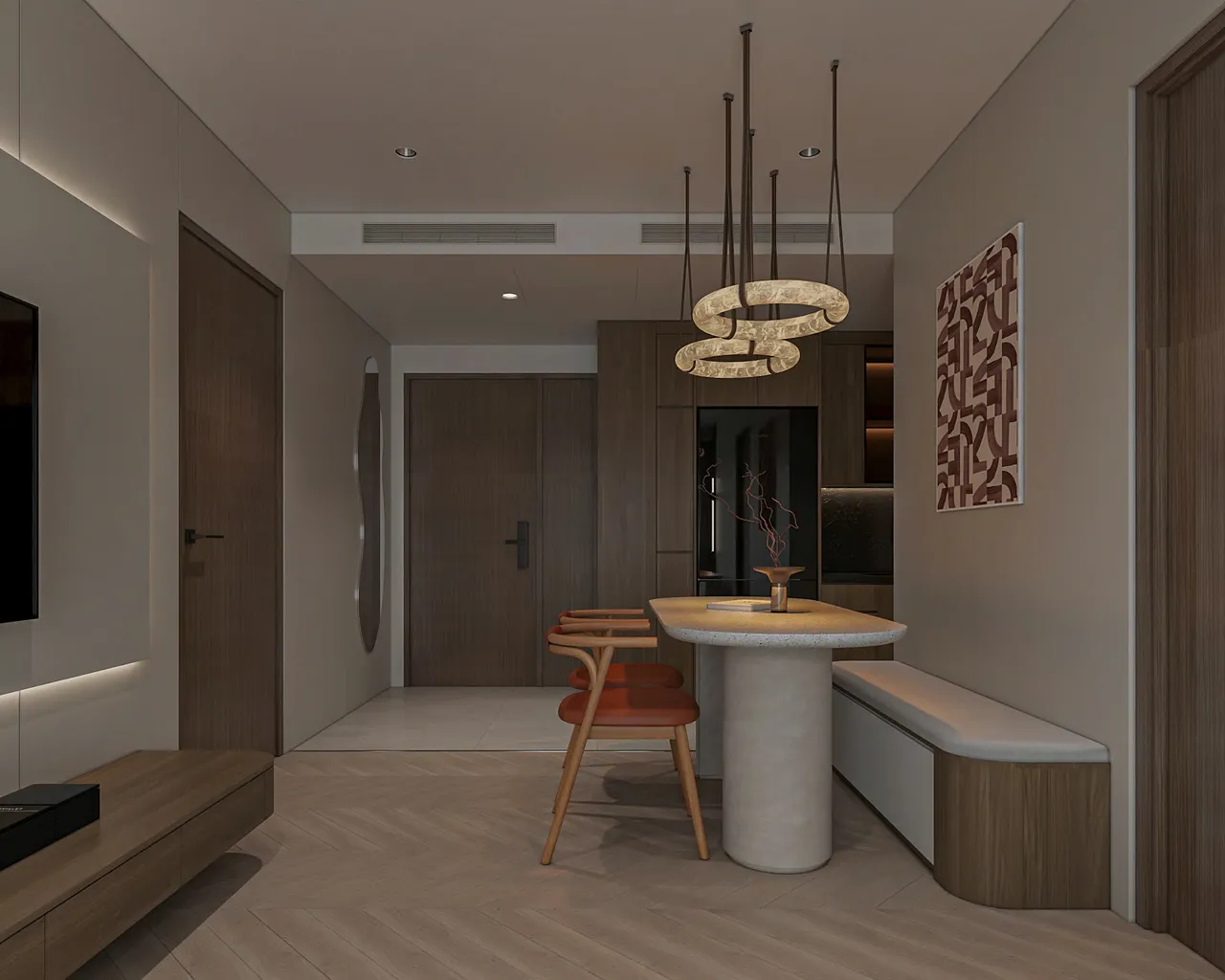 Căn 1PN Hiện đại — Lumière Evergreen toà A2 — bếp – phòng ăn, thiết kế 3d