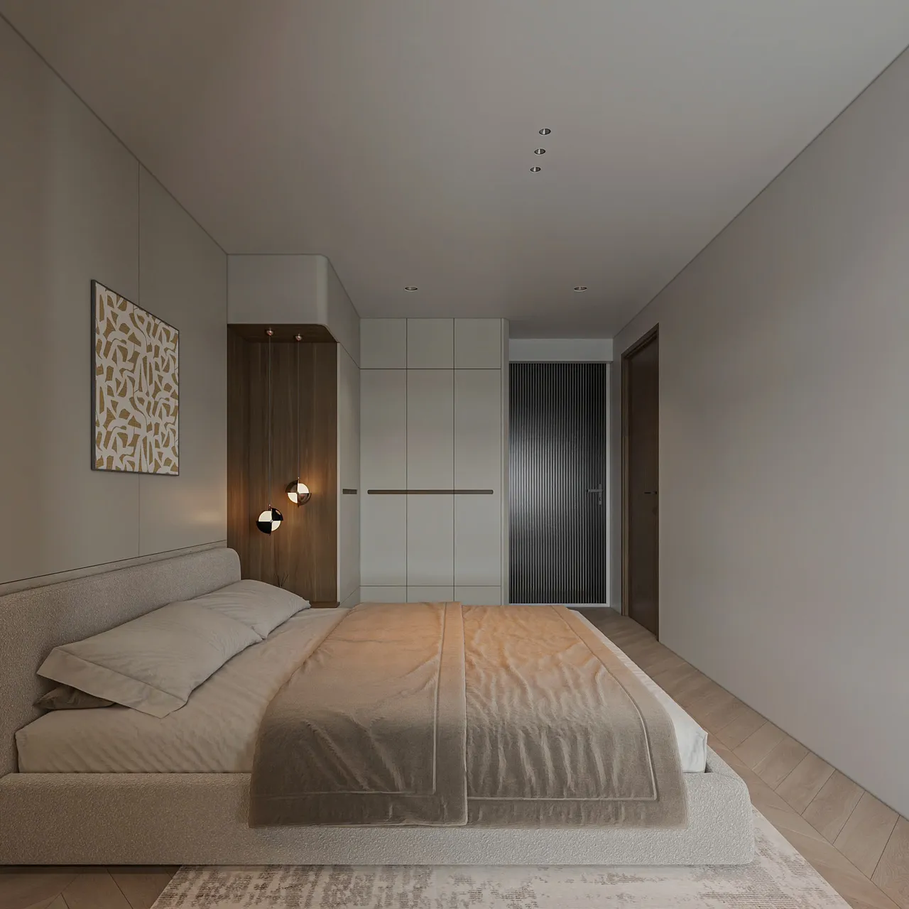 Căn 1PN Hiện đại — Lumière Evergreen toà A2 — phòng ngủ master, thiết kế 3d