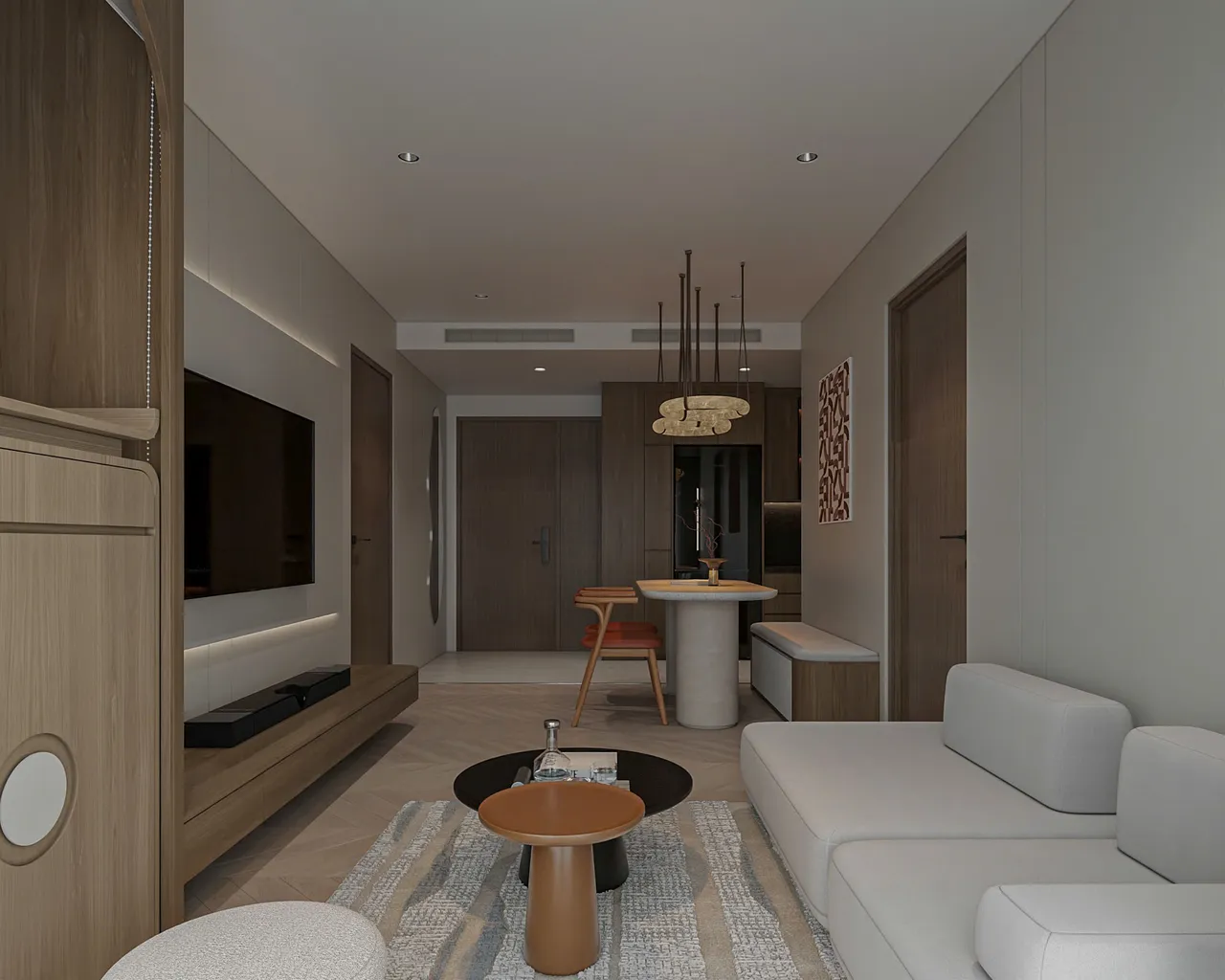 Căn 1PN Hiện đại — Lumière Evergreen toà A2 — phòng khách, thiết kế 3d