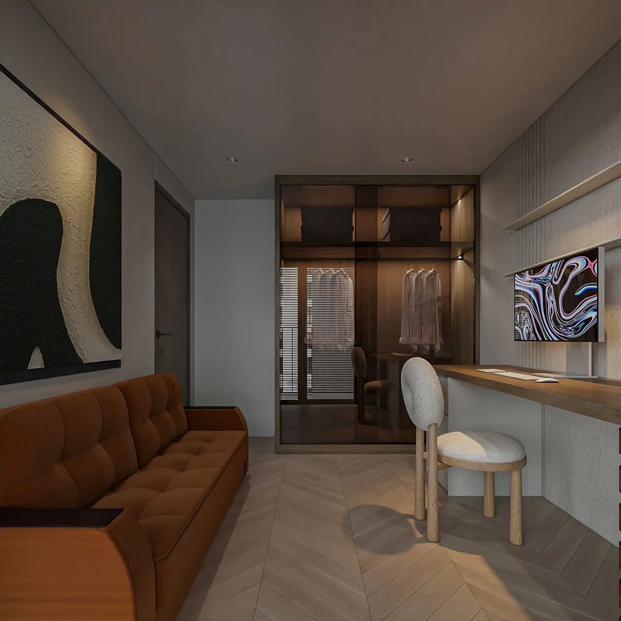 Căn 1PN Hiện đại — Lumière Evergreen toà A2 — phòng làm việc – đa năng, thiết kế 3d