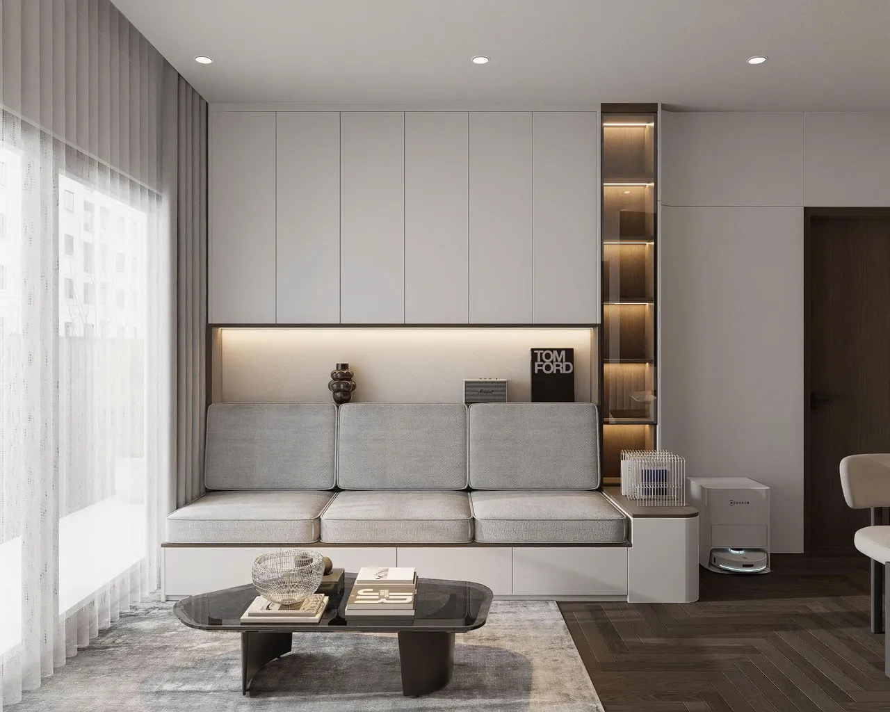 Căn 2PN Hiện đại — Lumière Evergreen toà A2 — phòng khách, thiết kế 3d