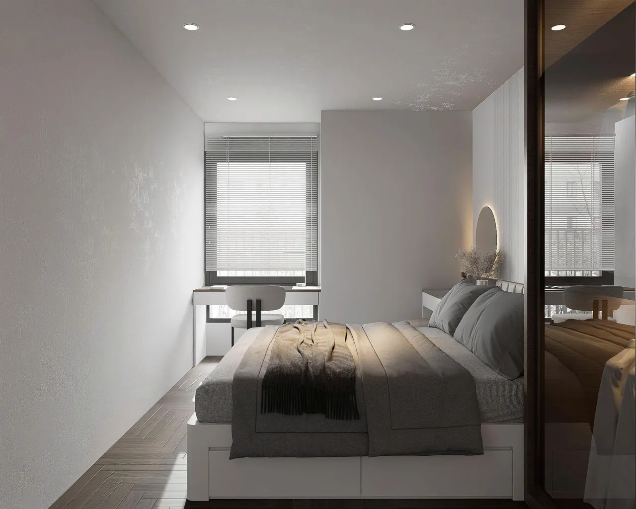 Căn 2PN Hiện đại — Lumière Evergreen toà A2 — phòng ngủ master, thiết kế 3d