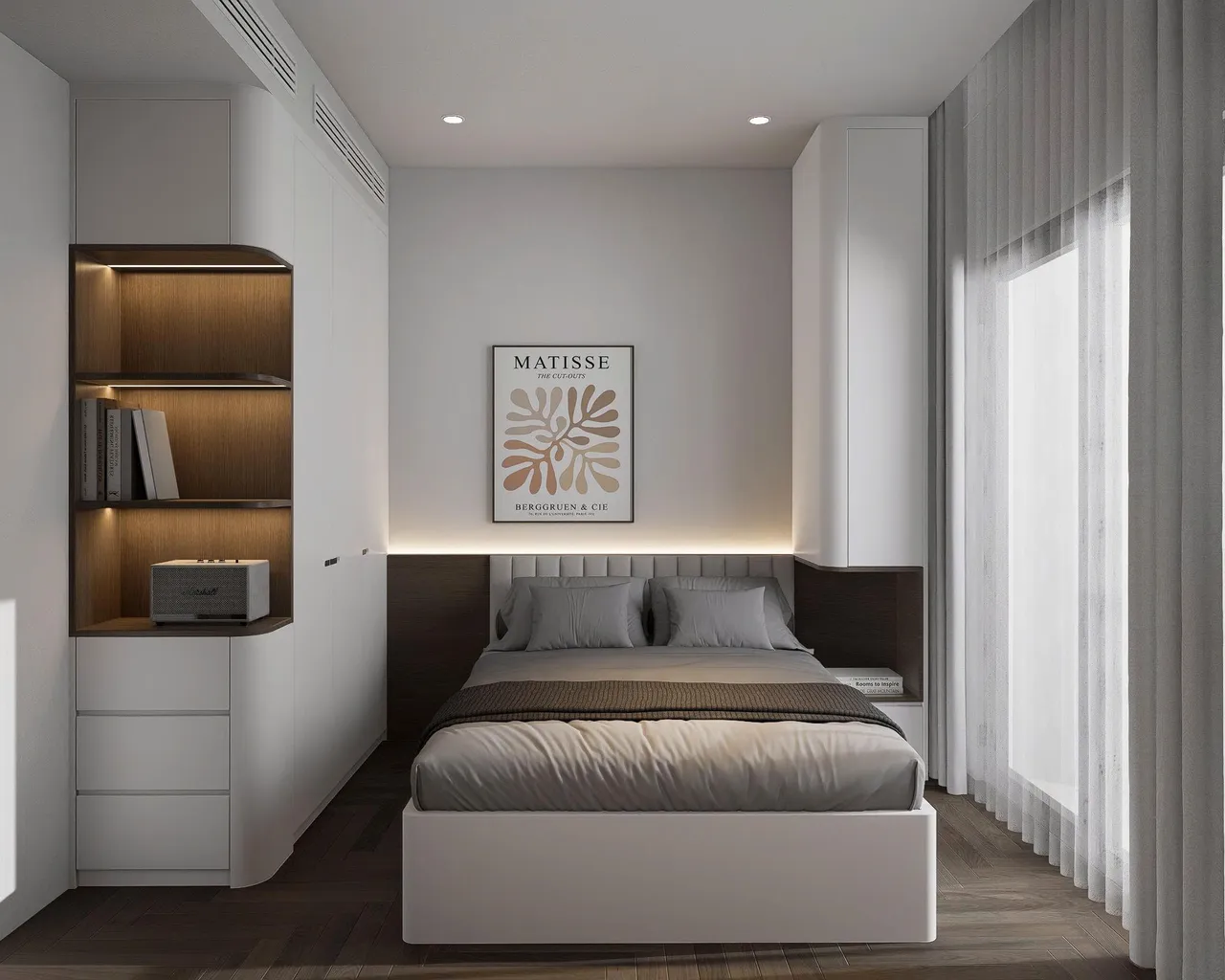 Căn 2PN Hiện đại — Lumière Evergreen toà A2 — phòng ngủ 2, thiết kế 3d