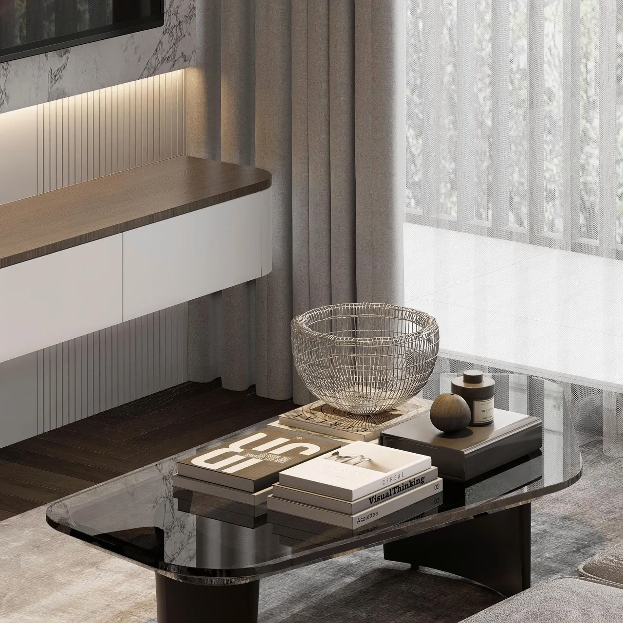 Căn 2PN Hiện đại — Lumière Evergreen toà A2 — phòng khách, thiết kế 3d