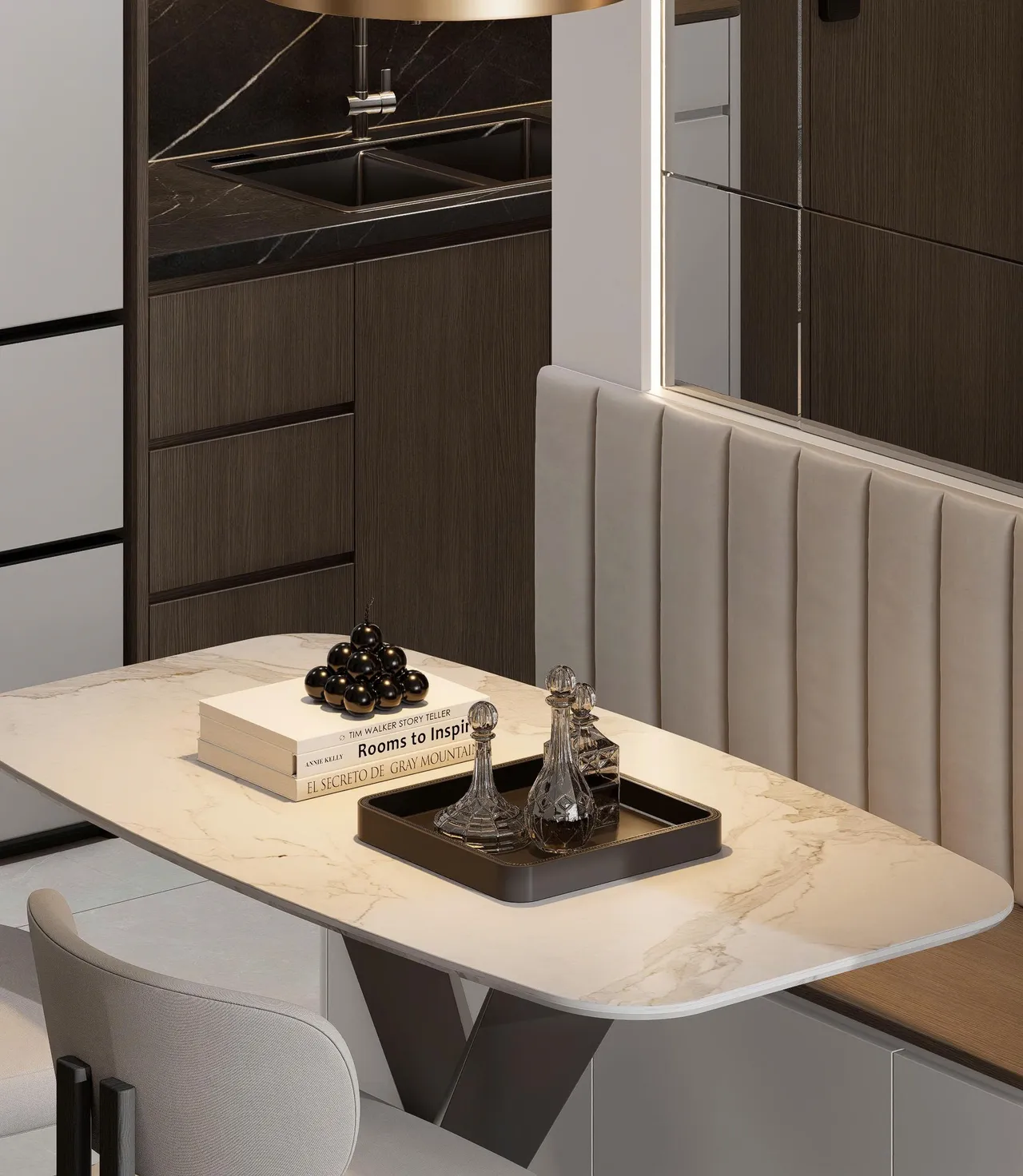 Căn 2PN Hiện đại — Lumière Evergreen toà A2 — bếp – phòng ăn, thiết kế 3d